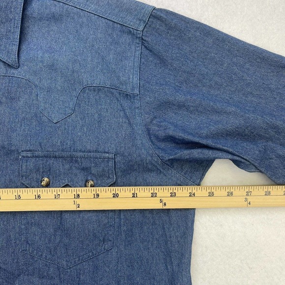 Express Rider Shirt Mens Western Blue Denim Short Sleeve Vintage - Picture 7 of 13